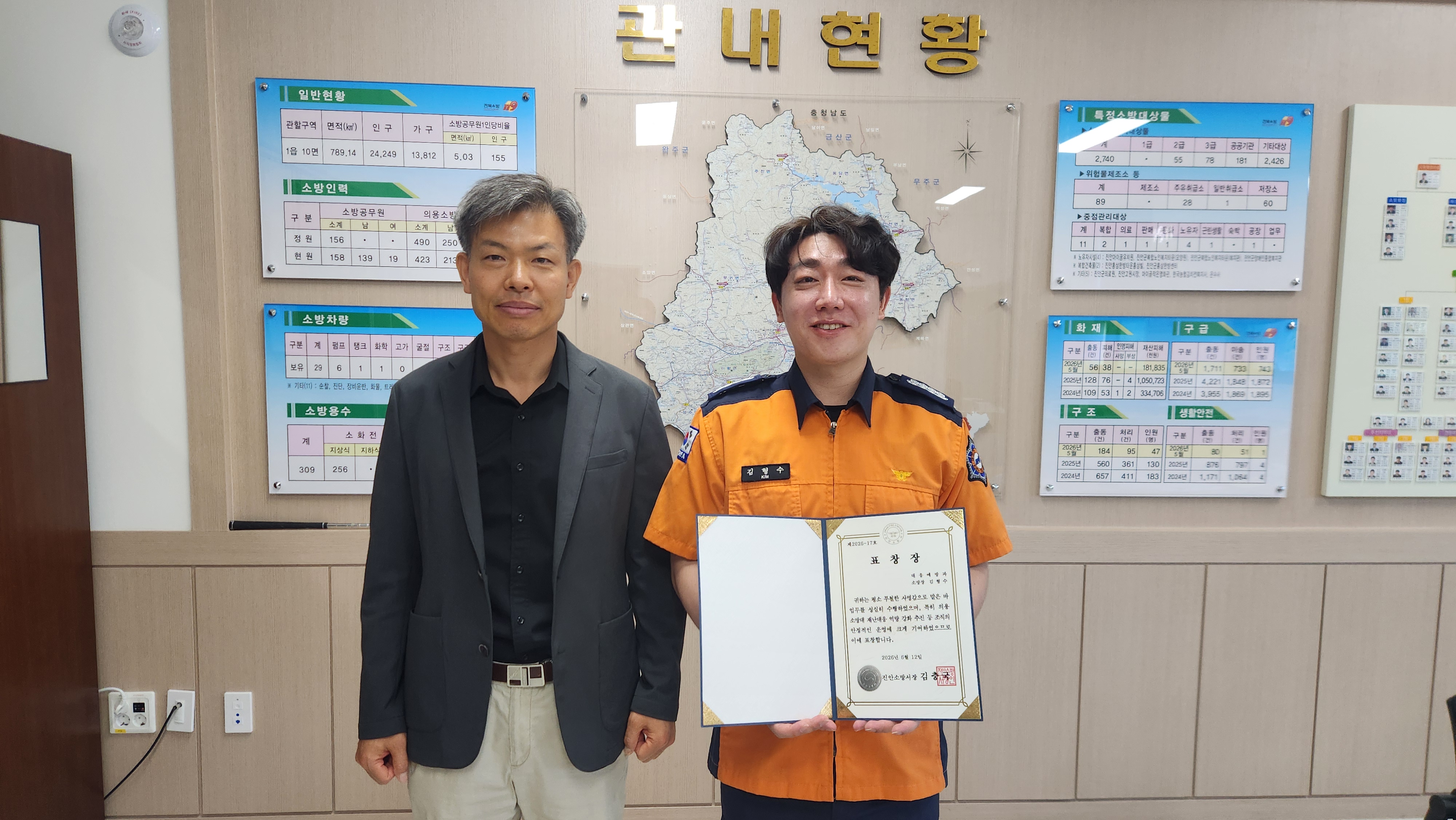 김형수 소방장, 의용소방대 역량 강화 유공 소방서장 표창 수여1